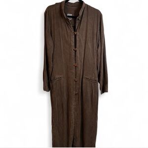 Vintage Johnny Was Button Up Chocolate Brown Shirt Dress, Size Large